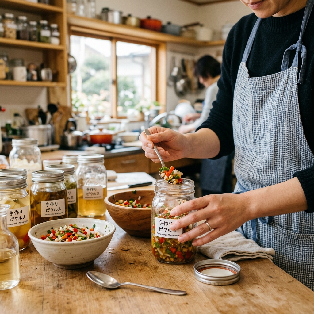 下請け班による食品瓶詰めや軽作業の様子